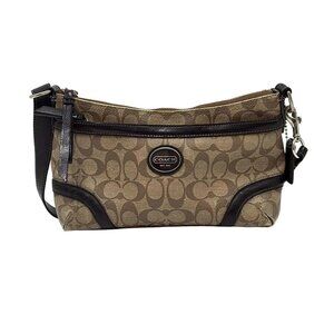 Auth COACH Heritage Signature EW Duffel F18924 Brown Dark Brown PVC Leather